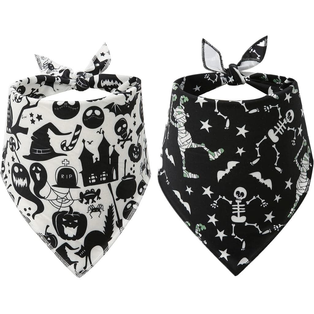 Bandana de Halloween para Cães, Pacote com 2 Lenços Grandes Brancos e Pretos para Cães