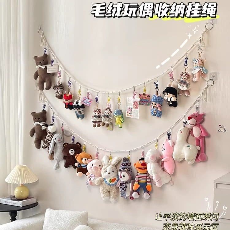 Cordão de armazenamento de parede para bonecas, brinquedo de pelúcia, rede de exibição de boneca, bolso, saco de suspens