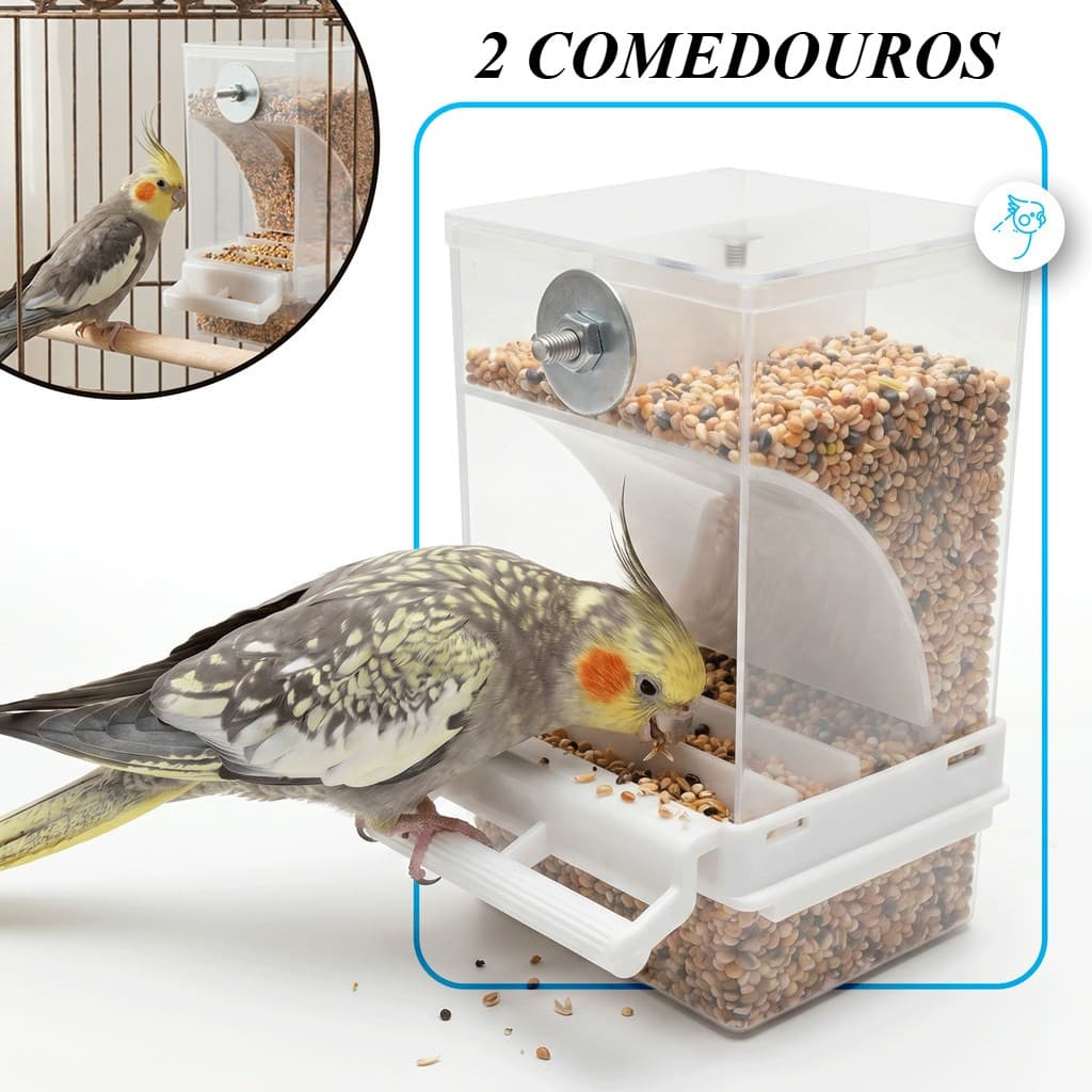 KIT 2 Comedouro Automático Anti-Sujeira Pássaros Calopsita Periquito Australiano Agapornis  Sem Desperdício Para Gaiola