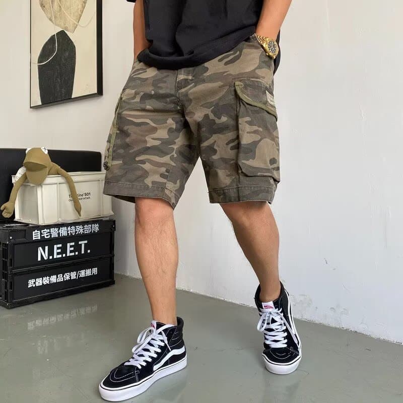 Macacão camuflado Casual americano Shorts masculinos calças soltas