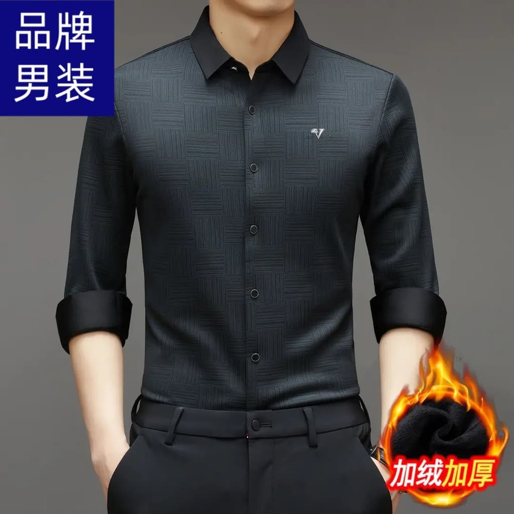 Marca 25 outono inverno High-End sem costura camisa de manga comprida de meia-idade negócios Casual não-