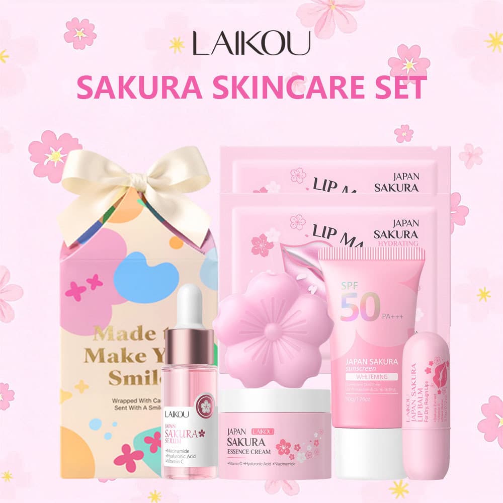 Conjunto de Cuidados com a Pele LAIKOU Sakura - Beleza Radiante - Sérum Hidratante e Iluminador com Protetor Solar SPF50