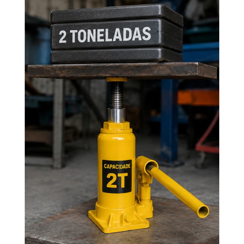 Macaco Garrafa 2T Hidráulico Manual Compacto Para Uso Automotivo