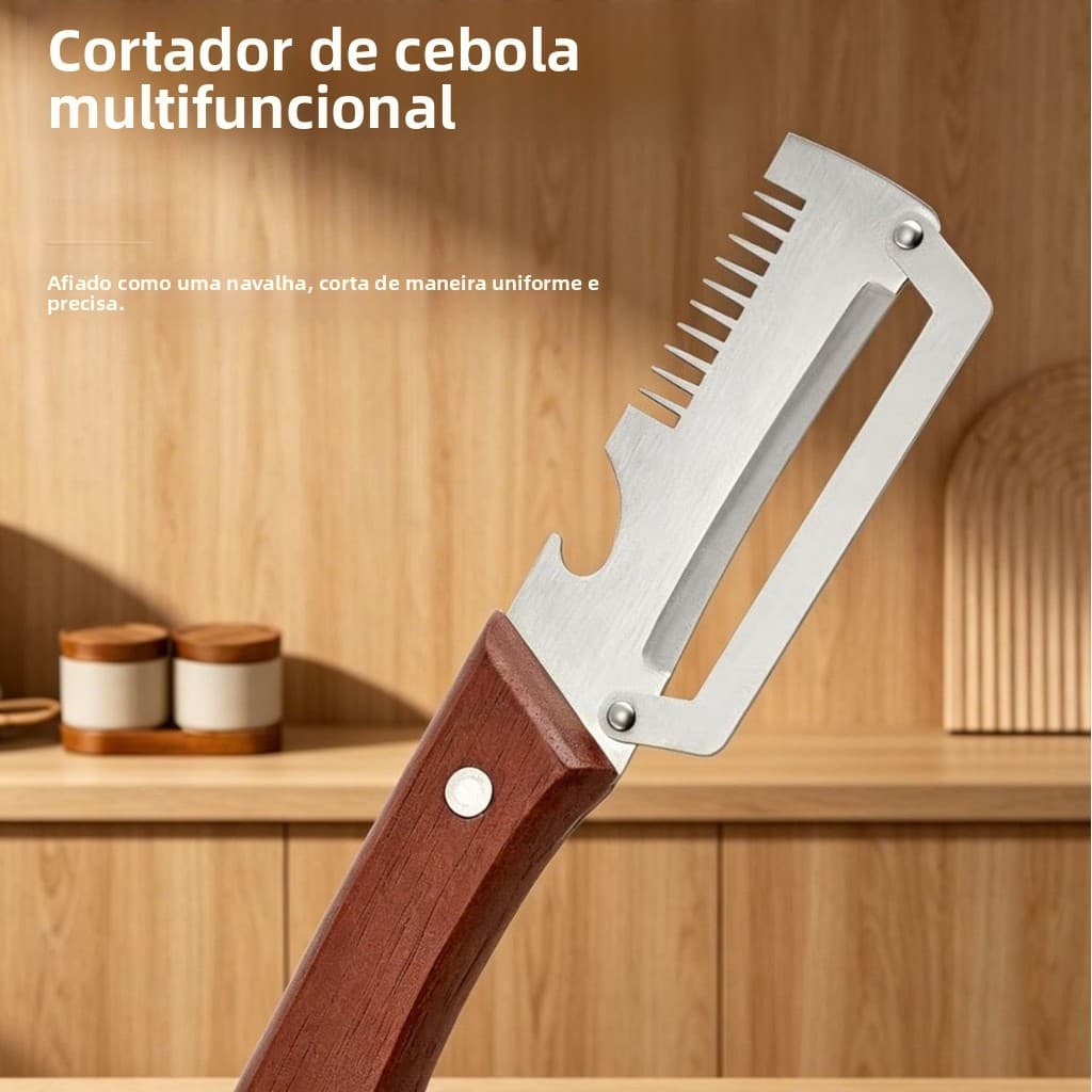 Cortador de cebola, abridor de garrafas, descascador, descascador três em um para frutas e vegetais, cortador de batatas
