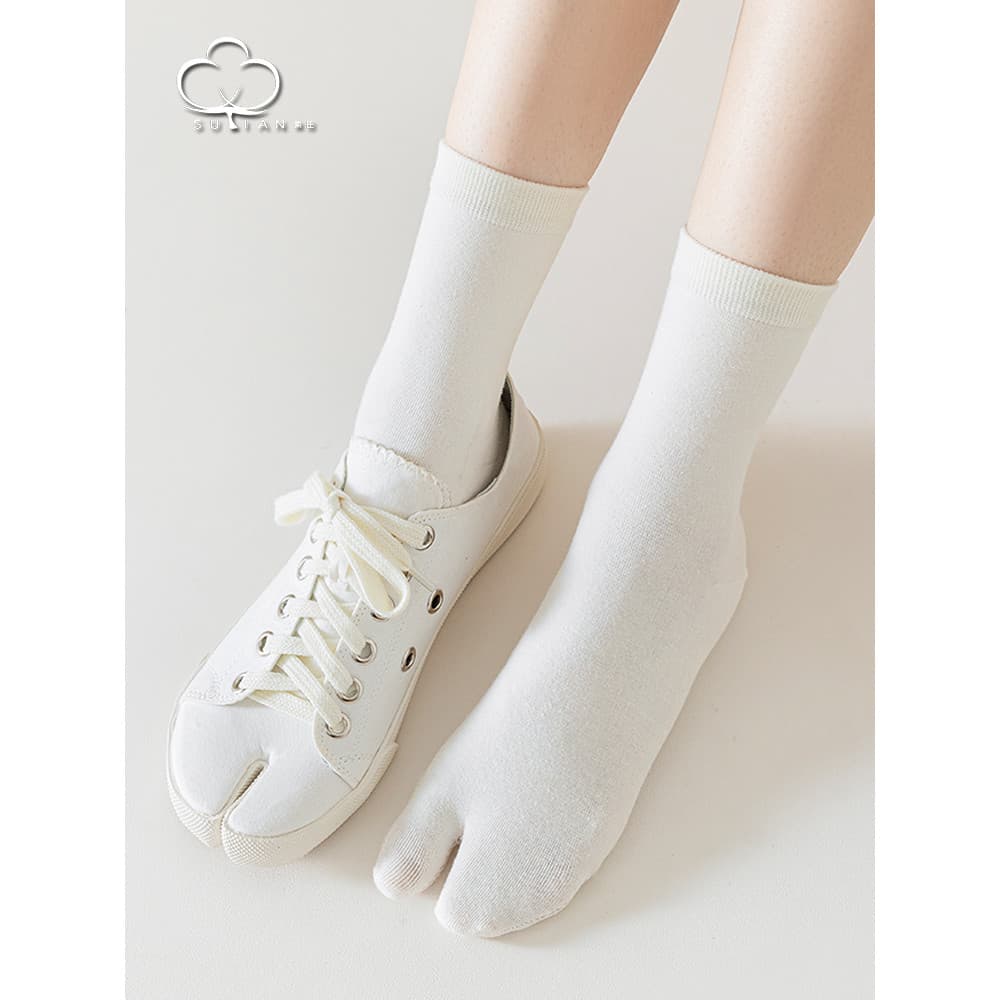Meias brancas de dedos divididos, meias femininas de cano médio, meias femininas da moda, sapatos de casco de porco, mei