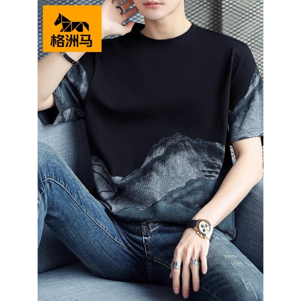 Gezhouma 2026 puro algodão de manga curta camiseta masculina verão estilo fino Street Wear na moda juventude All-Match s