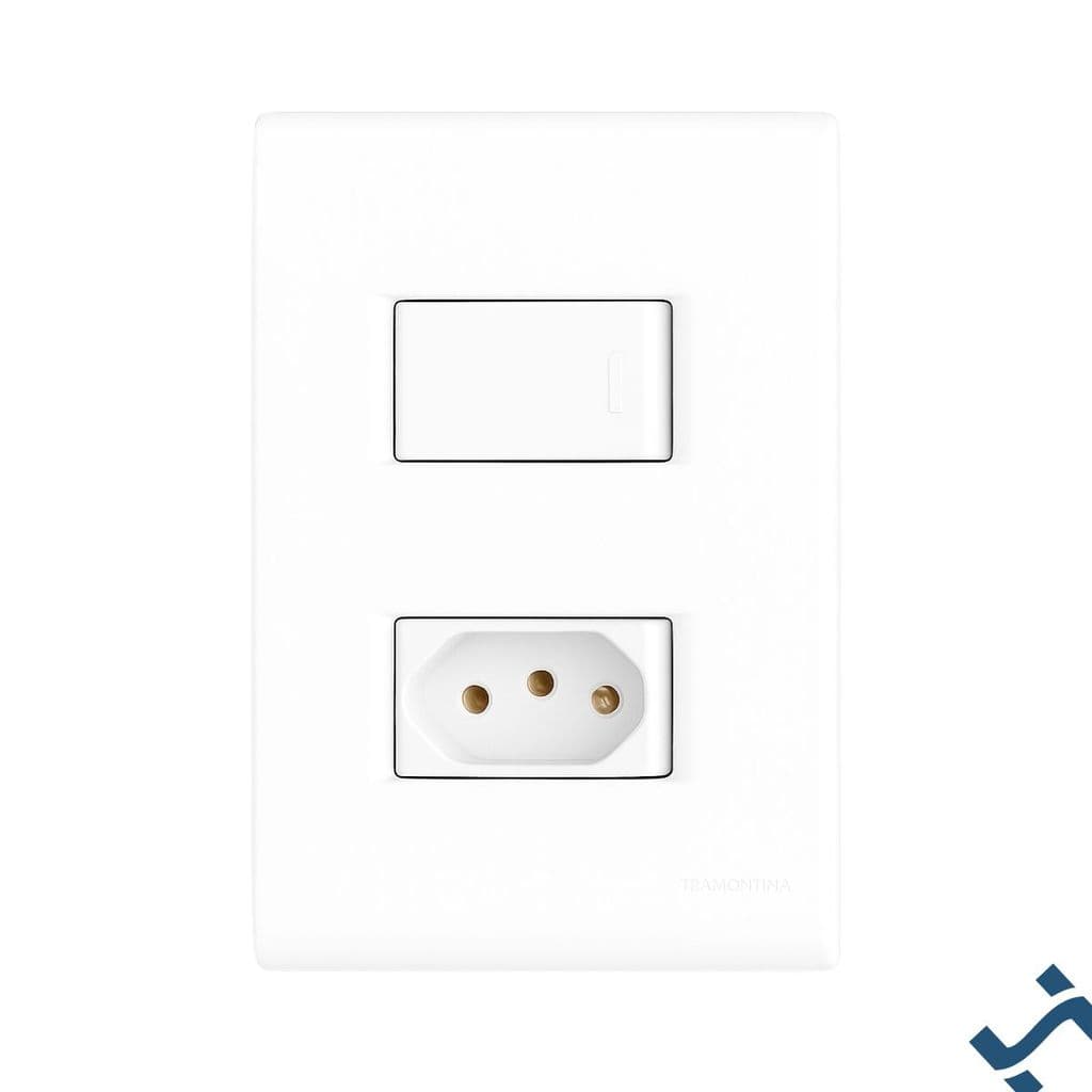 Kit com 5 Conjuntos 4x2 com 1 Interruptor Simples 10 A 250 V e 1 Tomada 2P+T 10 A 250 V Tramontina Liz Branco