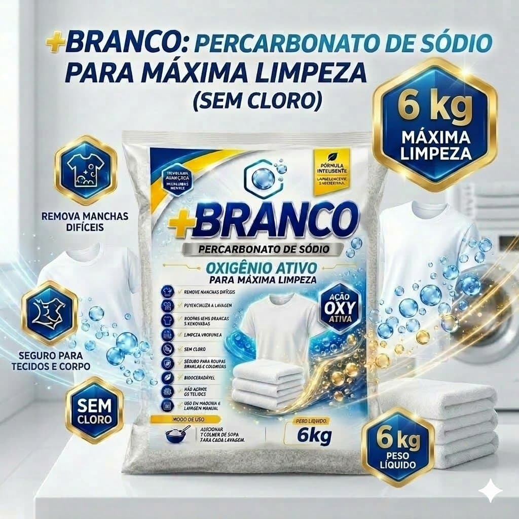 Percabonato de Sódio 100% Puro Limpeza Profunda e Clareador de Roupas Tira Manchas Limpeza em Geral 2kg a 6kg