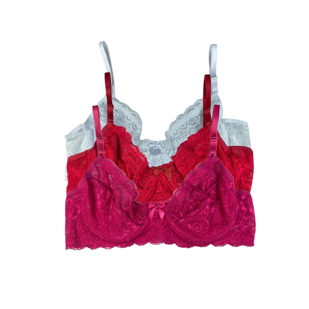 Kit com 3 Sutiãs de Renda sem bojo COM ARO -  modelo meia taça - sustentação