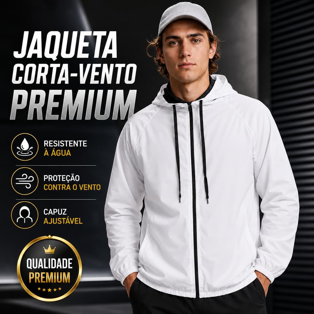 Jaqueta Corta Vento Masculina Sport Térmica UV50 Branca Capuz