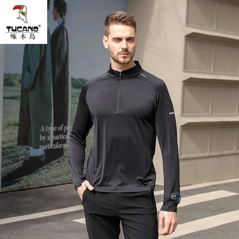 Roupas de secagem rápida masculinas correndo meio zíper treinamento de manga comprida roupas de Fitness fino esportes ci