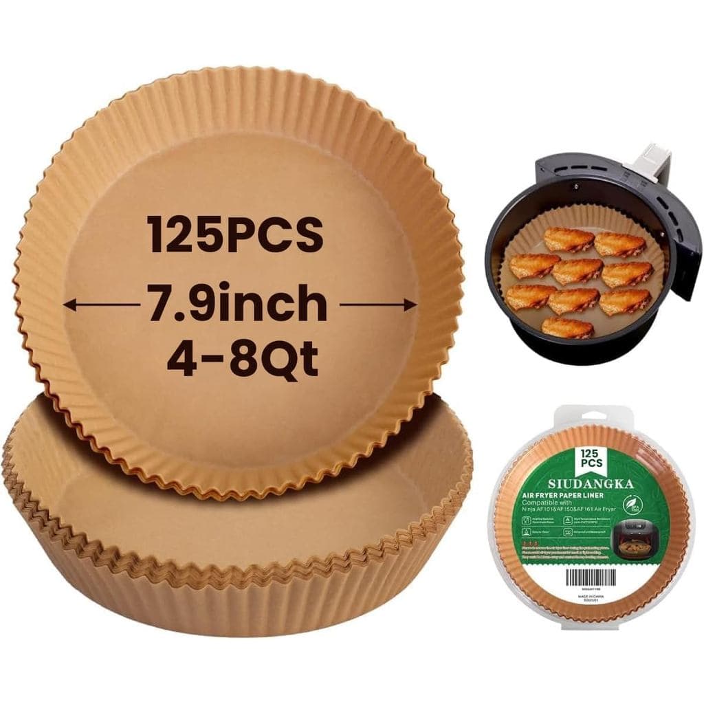 Forros para Air Fryer SIUDANGKA para Ninja Air Fryer, 125 Peças de Papel Descartável para a maioria dos AirFryers de 4-8