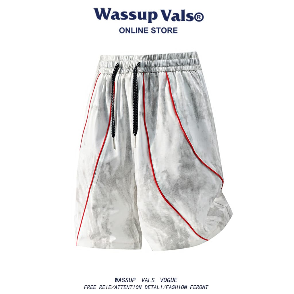 WASSUP VALS Verão Fino Casual Tie-Dye Contraste Cor Calças de Cinco Pontos Masculino Respirável Casual Solto Shorts Tren