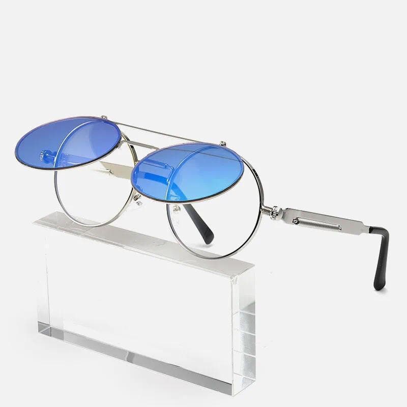 Clássico Vintage Redondo Gótico Steampunk Óculos De Sol Das Mulheres Dos Homens Marca De Moda Metal Espelho Flip Lente U