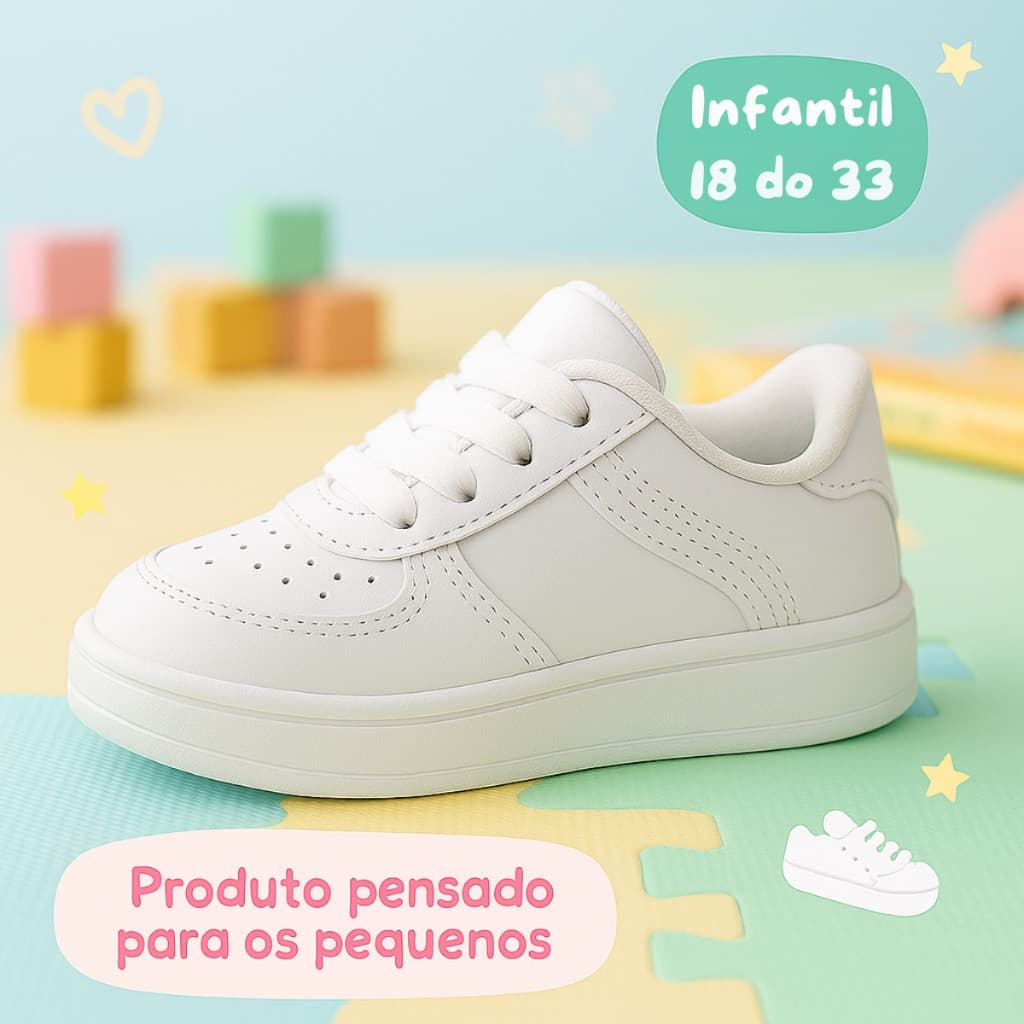Tênis Infantil Branco Confortável e Estiloso para Meninos e Meninas do 18 ao 33!