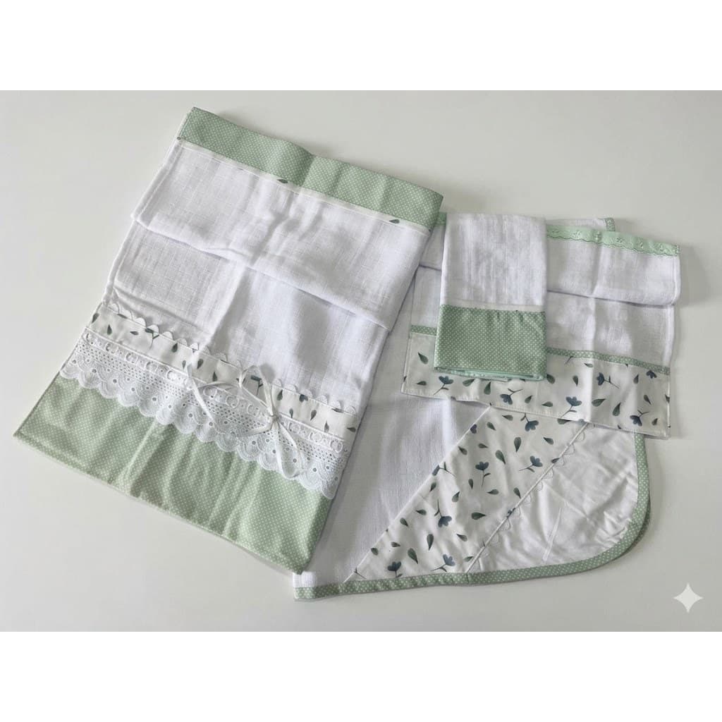Kit Toalha de Banho com Capuz para Bebê + 2 Fraldas de Boca + Fralda de Ombro