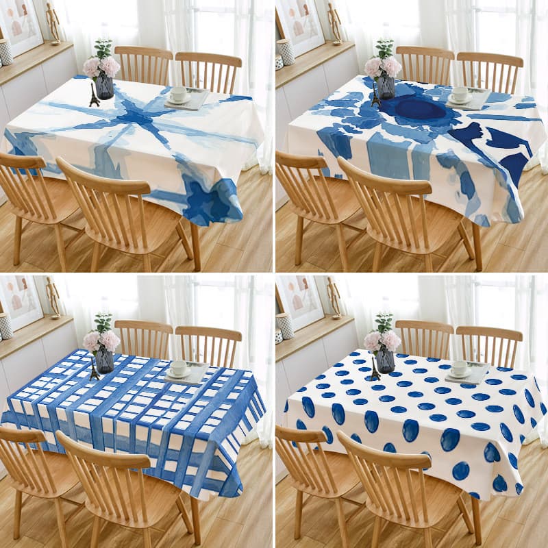 2023 novo produto azul Tie-Dye aquarela abstrato fácil lavagem pano de jantar tecido de linho de algodão dormitório estu