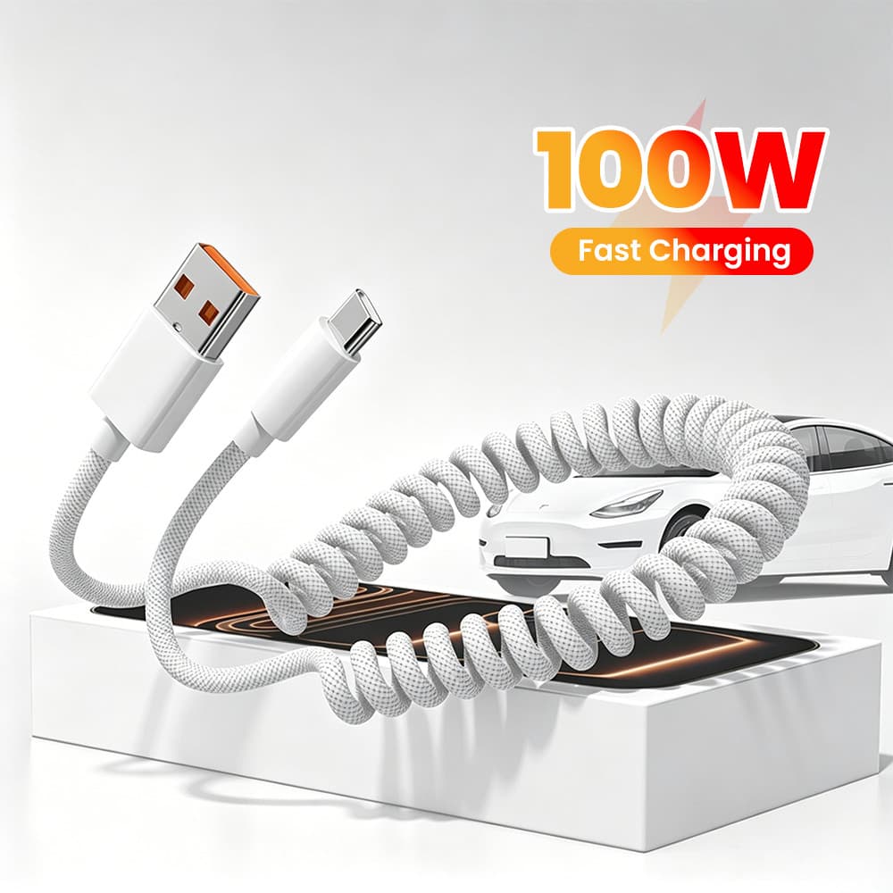 100W USB Tipo-C Cabo Telescópico De Mola De Dados De Carregamento Rápido Para Samsung Huawei Android Telefone 60W Carro