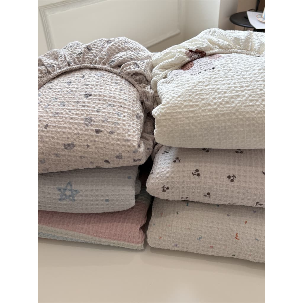 Lençol de algodão Waffle, peça única, novo estilo, capa de cama impressa, antiderrapante, conjunto de três peças, dormit