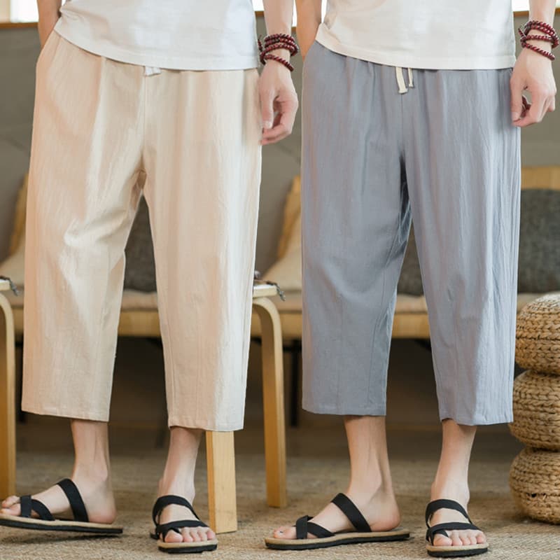 Shorts casuais finos de algodão puro masculino solto cor sólida mais gordura plus Size calças cortadas de meia-idade ido
