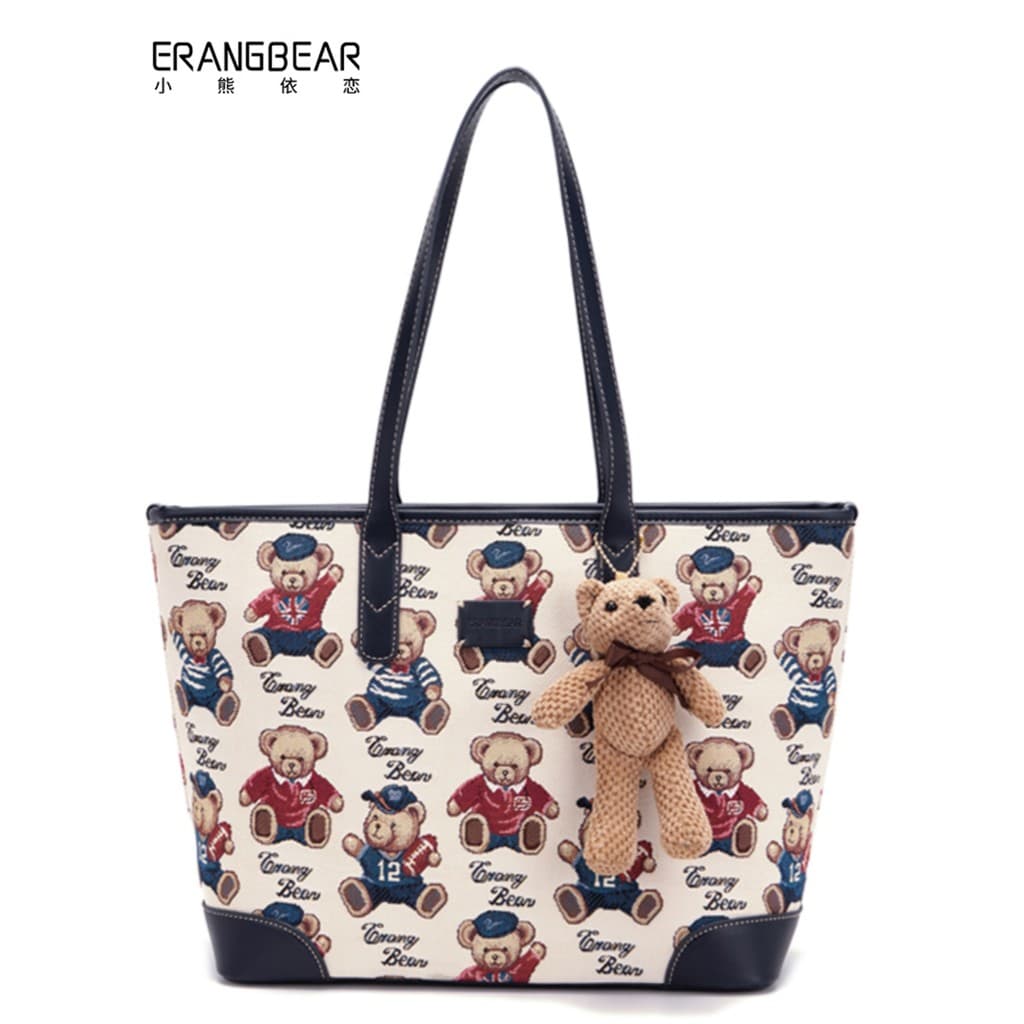 Pequeno urso acessório sacola de um ombro feminino estudante universitário classe diária de grande capacidade