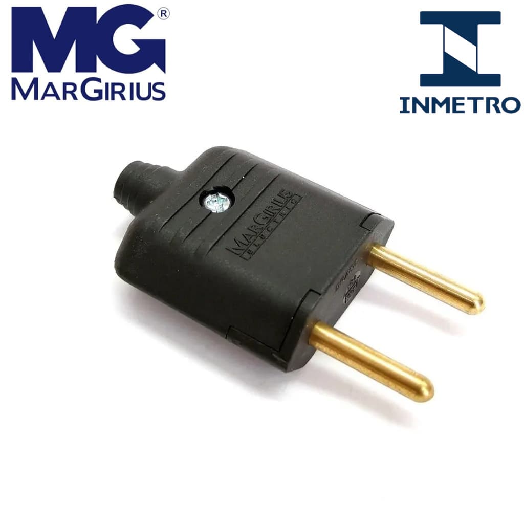 Kit Plugues Macho Margirius 10A 2 Pinos Bivolt Certificado INMETRO Para Extensão Cabo Elétrico