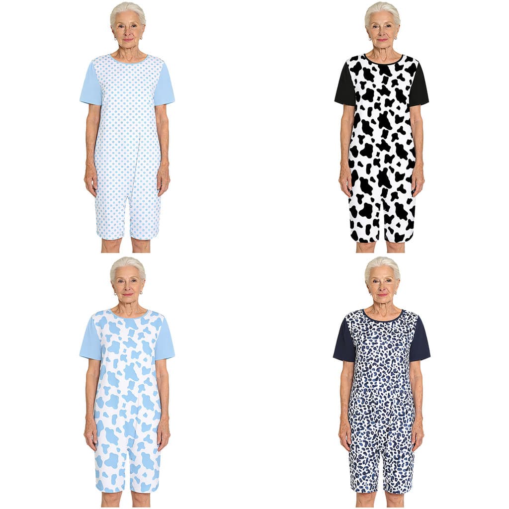 inhzoy Macacão Feminino Adulto Com Necessidades Especiais , Estampa E Bloqueio De Cores , Manga Curta , Virilha Abotoada