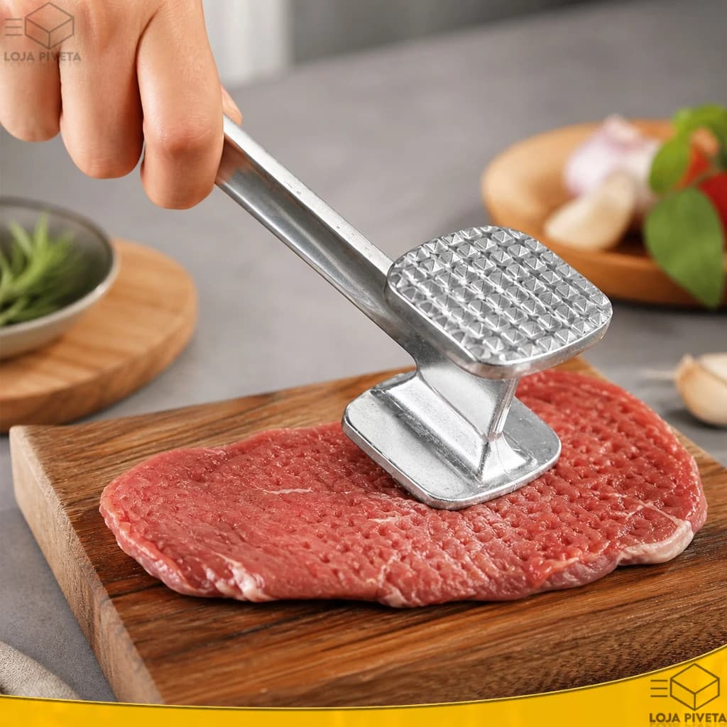 Martelo Amaciador De Carnes Bifes Profissional Cozinha Em Alumínio 24cm