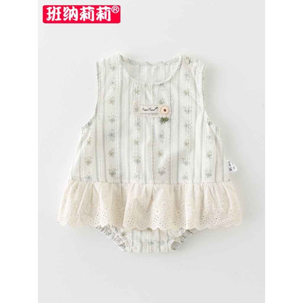 Bebê roupas de verão estilo fino bebê macacão bebê menina verão vestido de princesa puro algodão triângulo macacão