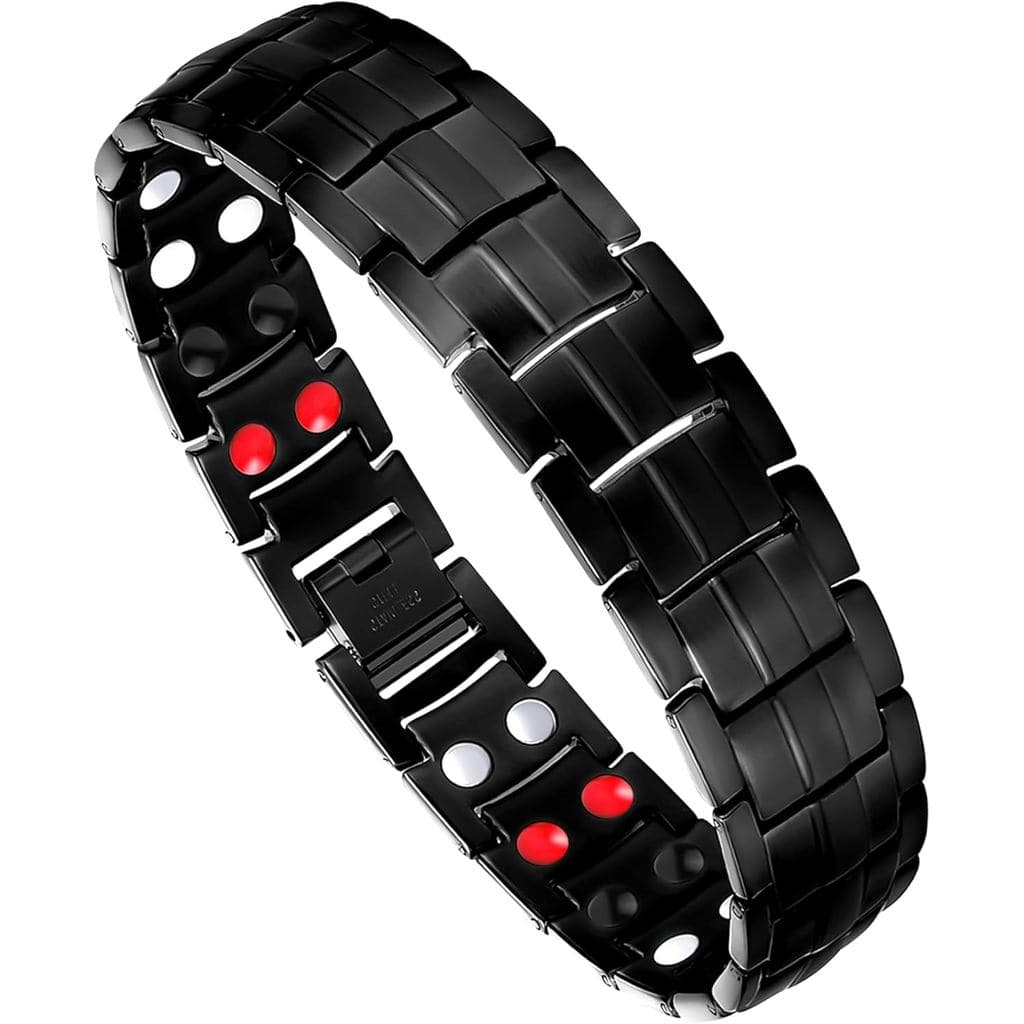 Pulseira Magnética Masculina Feraco em Aço Titânio, Pulseira Magnética com Dupla Fileira de Quatro Ímãs, Presente para o
