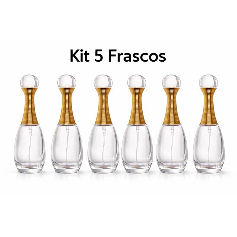 Kit 5 Frascos Vidro Spray Porta Perfume Elegante Princesa Luxo Dourada 25ml