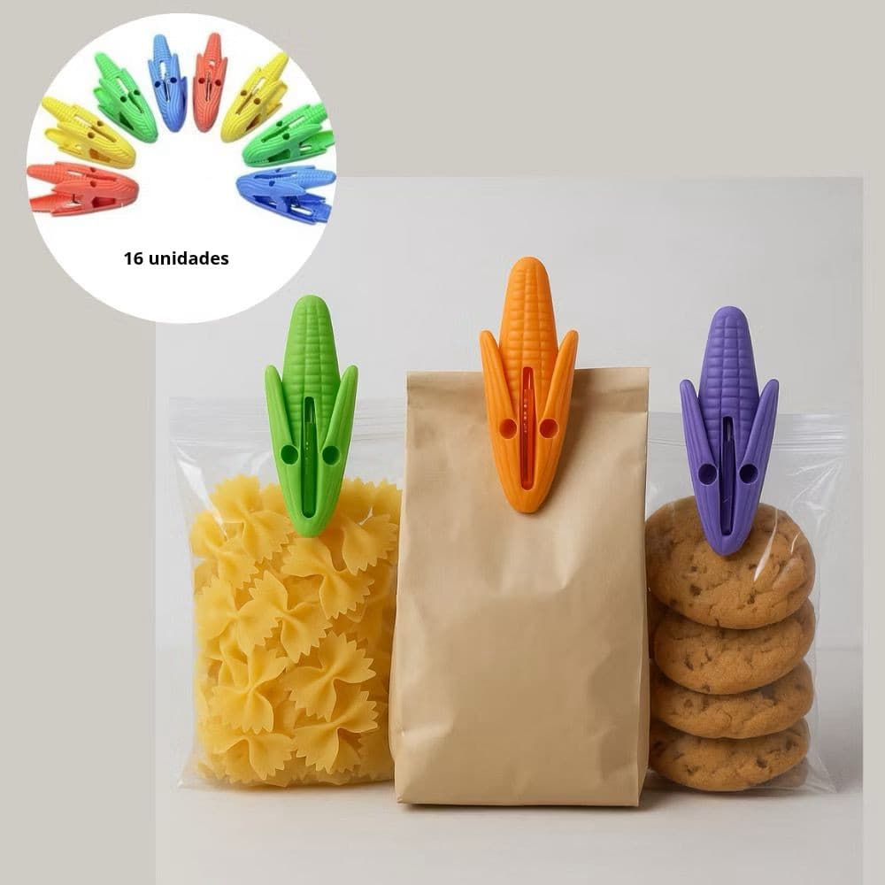 Prendedor Plastico De Milho  Para Alimento Saquinho Roupa Pacote Com 16 Unidades