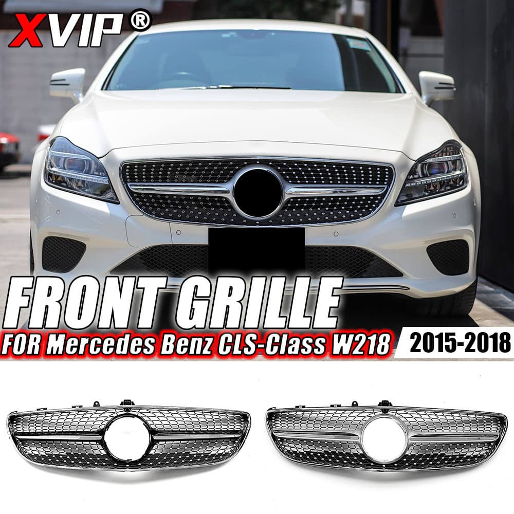 XVIP Grade Dianteira De Corrida Estilo Diamantes Prateados Cromados Para Mercedes Benz CLS W218 CLS400 CLS550 2015-2018