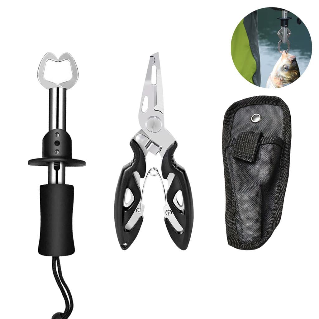 Kit Pesca Completo 2 Peças: Alicate de Contenção + Alicate Bico Multifunção, Inox, Ideal para Pesca