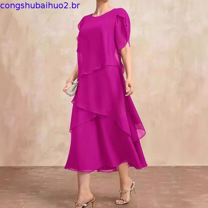 Saia longa feminina europeia americana, novo estilo, capa solta, camada de barriga, vestido de Chiffon