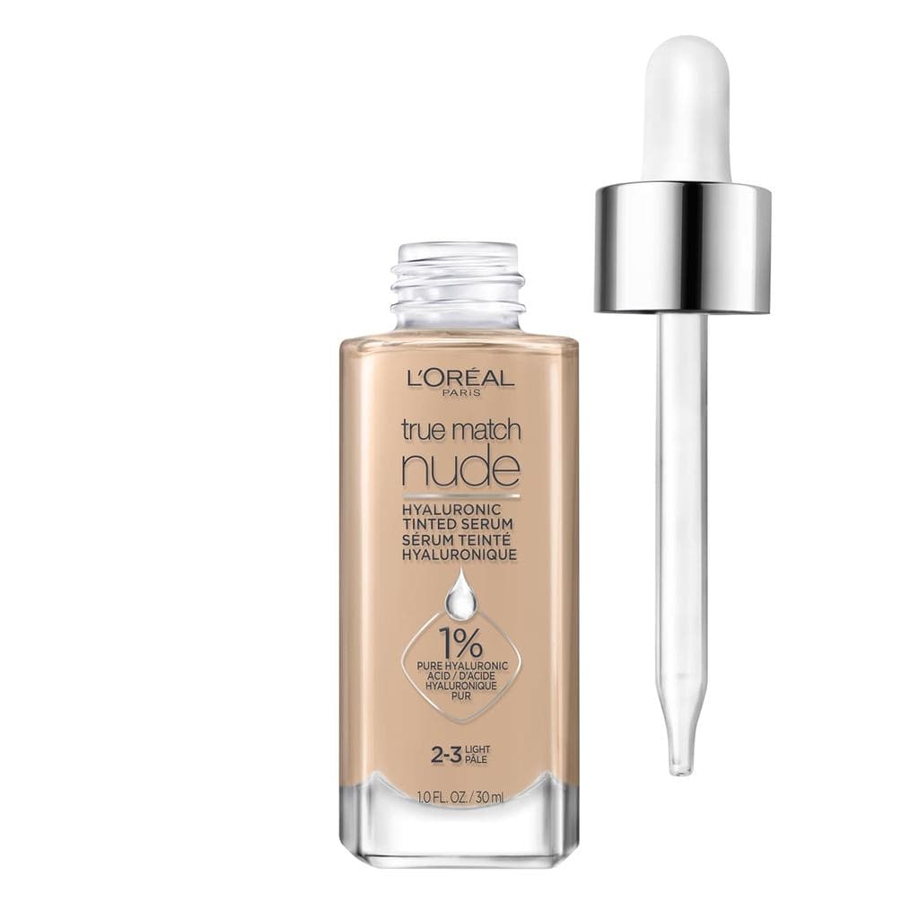 L'Oreal Paris True Match Nude Hyaluronic Tinted Serum Foundation com 1% de ácido hialurônico, tom claro 2-3, 1 fl. oz.