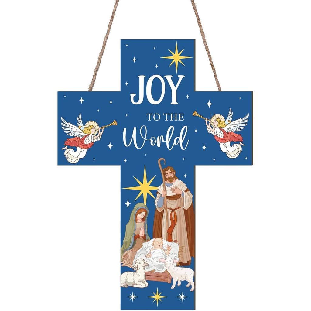 Yousoontic Christmas Nativity Wood Door Wall Signs, Joy to the World Xmas Hanging Decor Religious Jesus Christmas Nativi