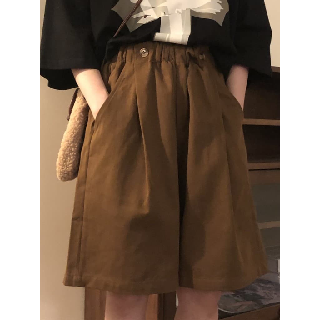 Verão japonês estilo Retro café cor macacão Shorts das mulheres dos homens cityboy solto Casual em linha reta calças de