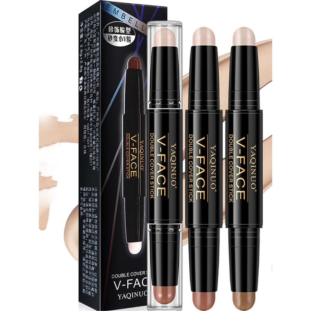 Venda quente destacando contorno vara dupla cabeça dupla utilização tudo-em-um caneta iluminando Blush vara nariz sombra