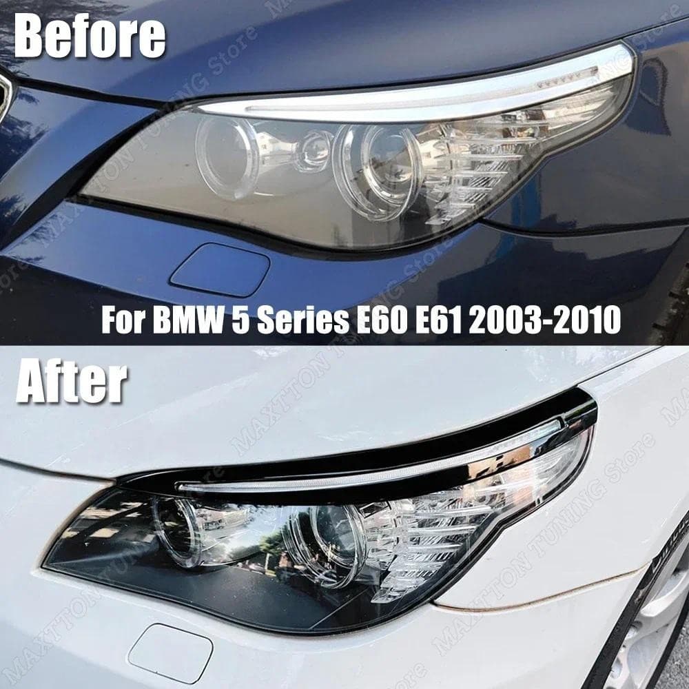 2 Pçs Carro Sobrancelha Pálpebra Lâmpada Luz Farol Capa Adesivos Para BMW Série 5 E60 E61 520i 525i 530i 540i M5 2003-20