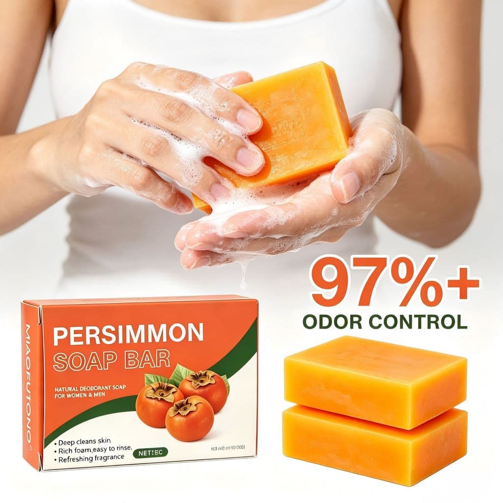Sabonete Desodorante Natural De Caqui De 3 Barras-Barra Neutralizante De Limpeza Profunda E Odores Para Homens Mulheres