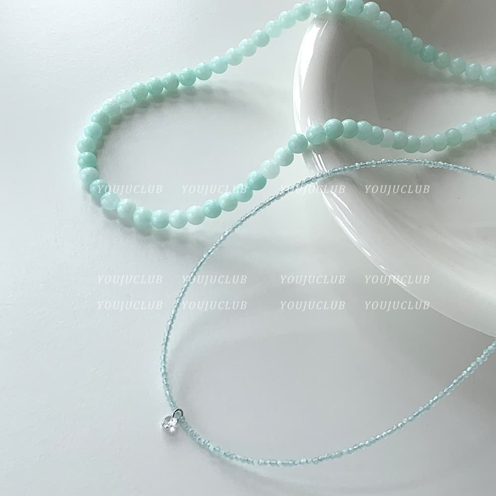 YOUJUclub-Mint Mambo ~ Pequeno Fresco Simples Cor Menta Dupla Camada Colar de Pedra Natural Feminino