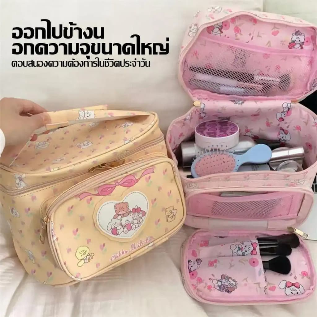 Large capacity handbag, cartoon pattern storage bag, PU leather, portable makeup bag, portable toiletries bag, square PU