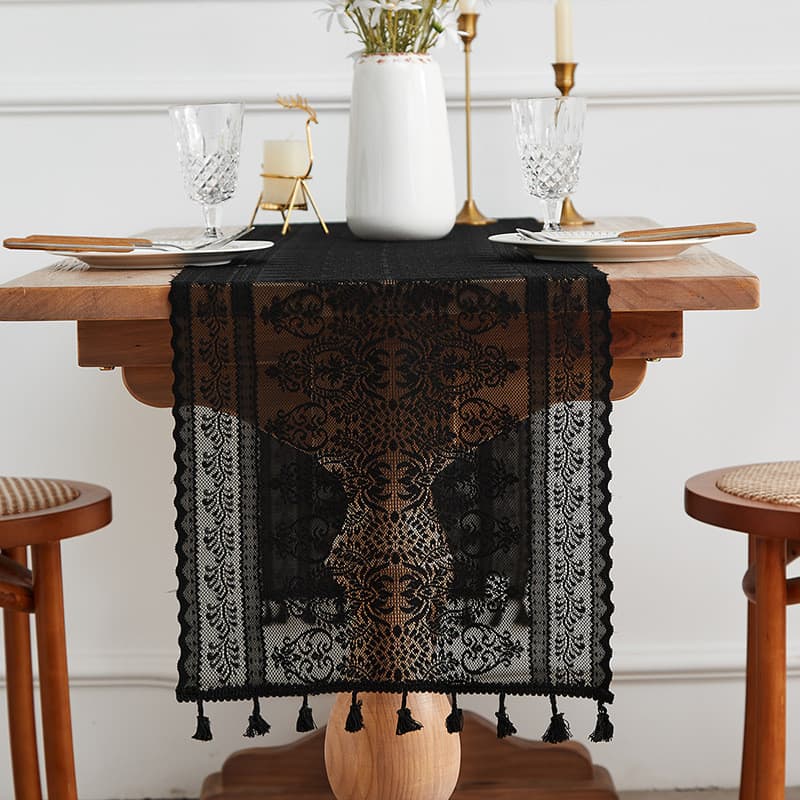 Corredor de mesa preto luz luxo High-End rendas mesa de chá toalha de mesa de café toalha de mesa longa armário de TV ja