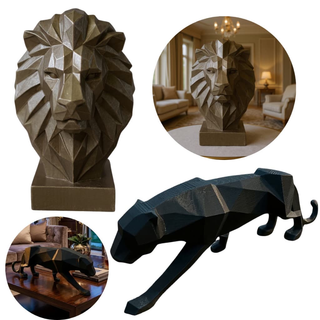 Enfeite de Mesa Pantera Leão 3D Geométrica Decoração Luxo Sala Escritório Envio Imediato Feito no Brasil Família