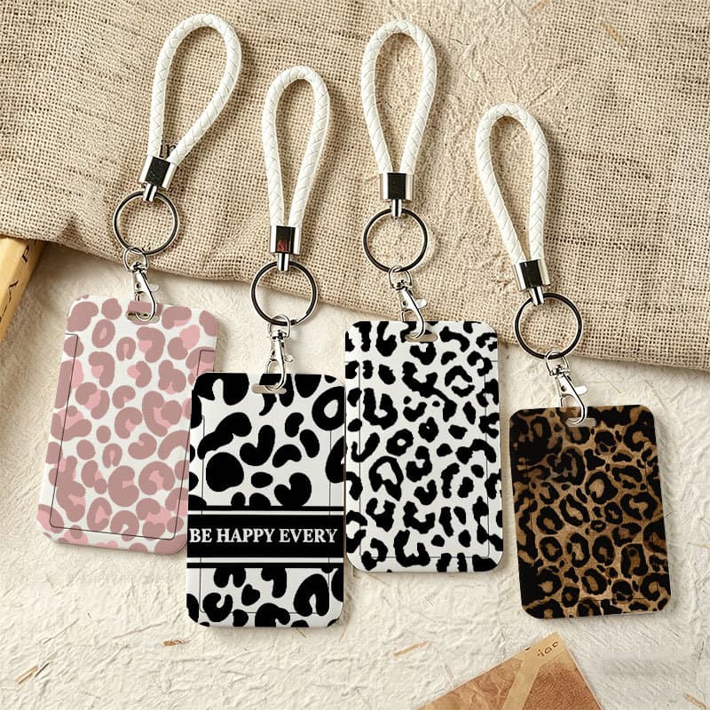 Porta-Cartões Deslizante Com Estampa De Leopardo Para De Campus E Trânsito