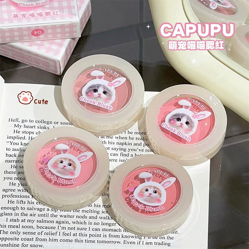 CAPUPU Cute Pet Meow Blush Monocromático Pêssego Fosco Blush Natural Iluminador Renderização de Cores Paleta de Blush Ba