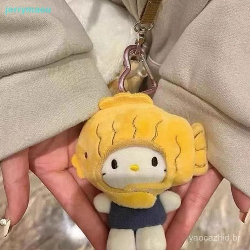 [JER] Sanrio Hello Kitty Taiyaki Forma De Pelúcia Bonito Cartoo Chaveiro Boneca Brinquedo Plushie Bolsas Pingente Decora