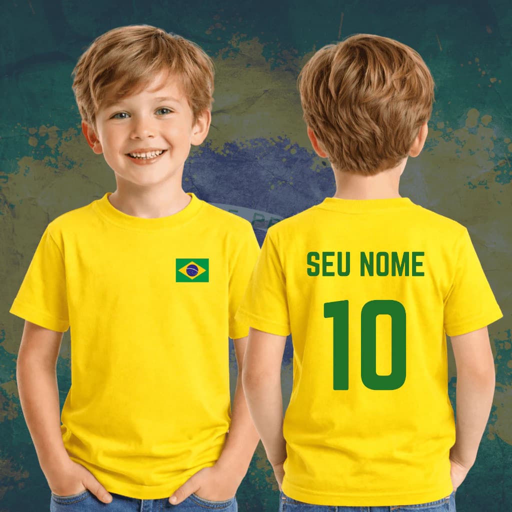 Camiseta Infantil Criança Copa Seleção Brasileira Personalizada Com Seu Nome Envio Rápido