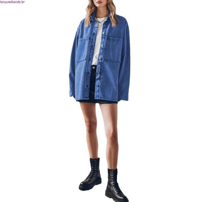 Jaqueta Jeans Feminina Oversized Casual Com Botões E Blusa Moderna De Manga Comprida